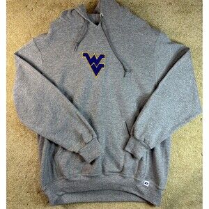 WVU West Virginia Mountaineers Gray Hoodie Large Hooded Sweatshirt Emboidered